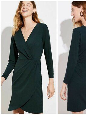 NWT LOFT Faux Wrap V Neck Long Sleeve Sheath Dress